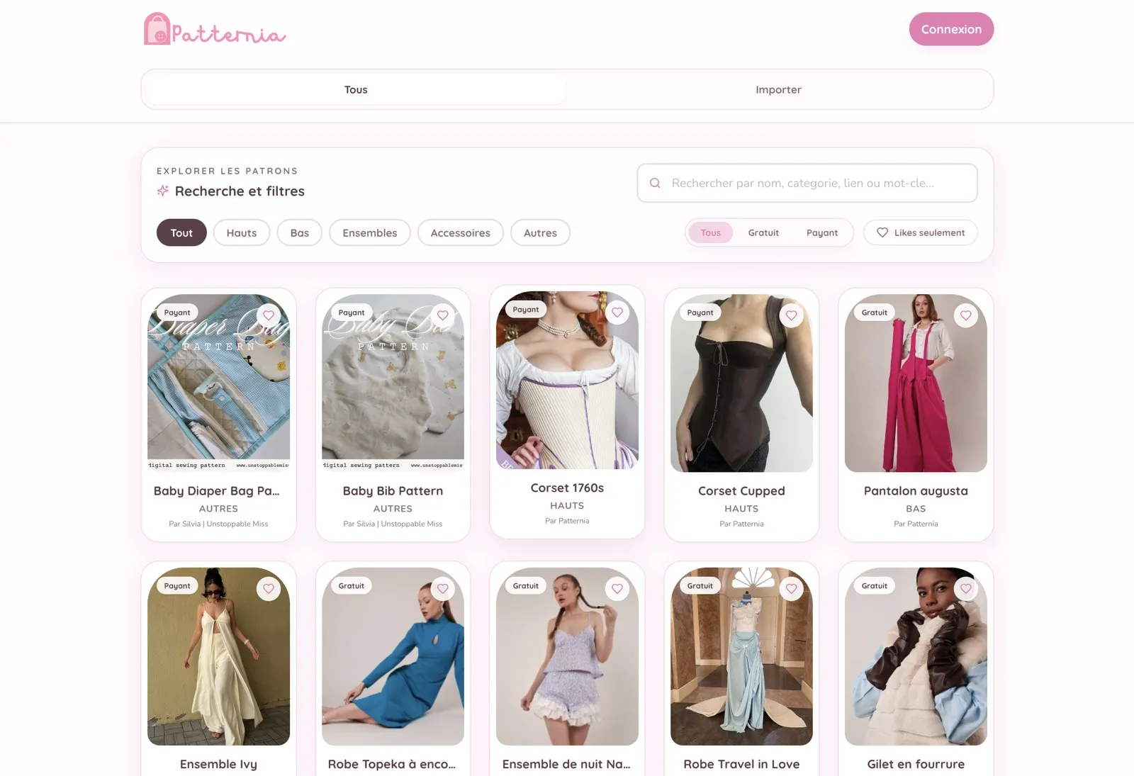 Page d’accueil du site Patternia
